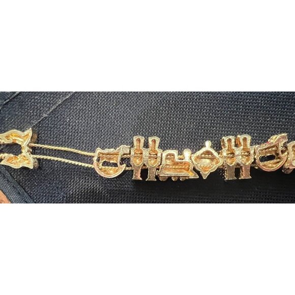 Vintage Signed S.P. Gold Tone Sliding Christmas Charm Bracelet 6.5” - Picture 4 of 6